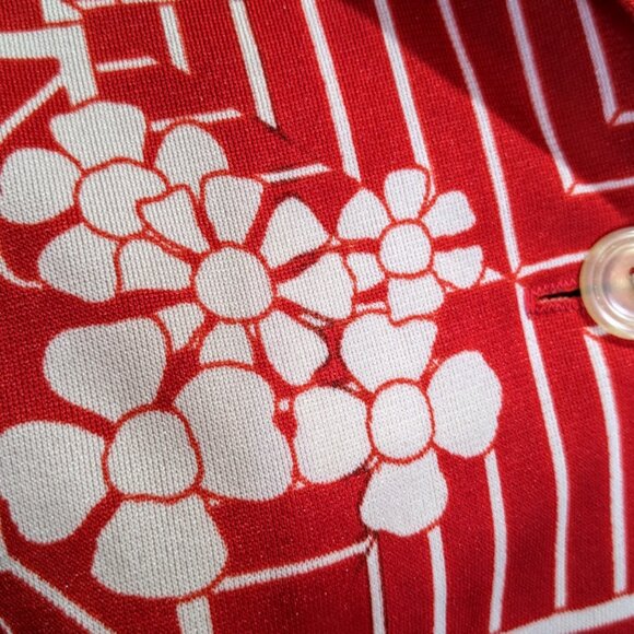Vintage 1970s Tropical Print Camp Shirt Women's M Short Sleeve Red Button Up - Picture 5 of 6